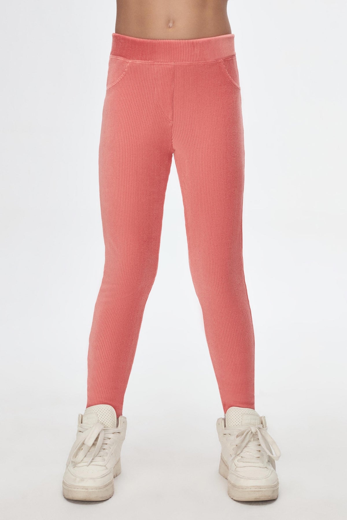 Girls' Ribbed Corduroy Leggings with Pockets (FLAMINGO PINK)