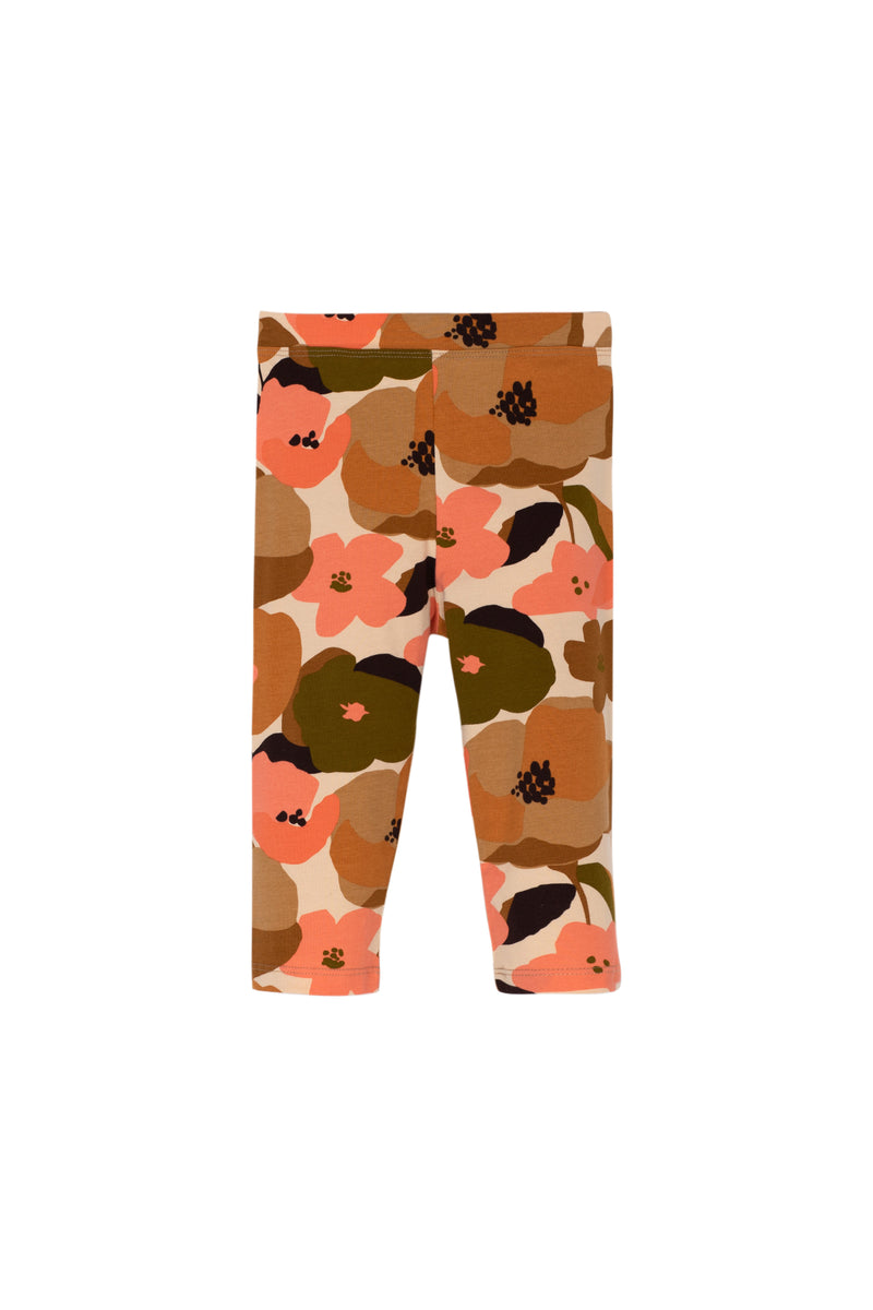 Girls' Retro Flowers Patterned Capri Leggings (FLAMINGO PINK)