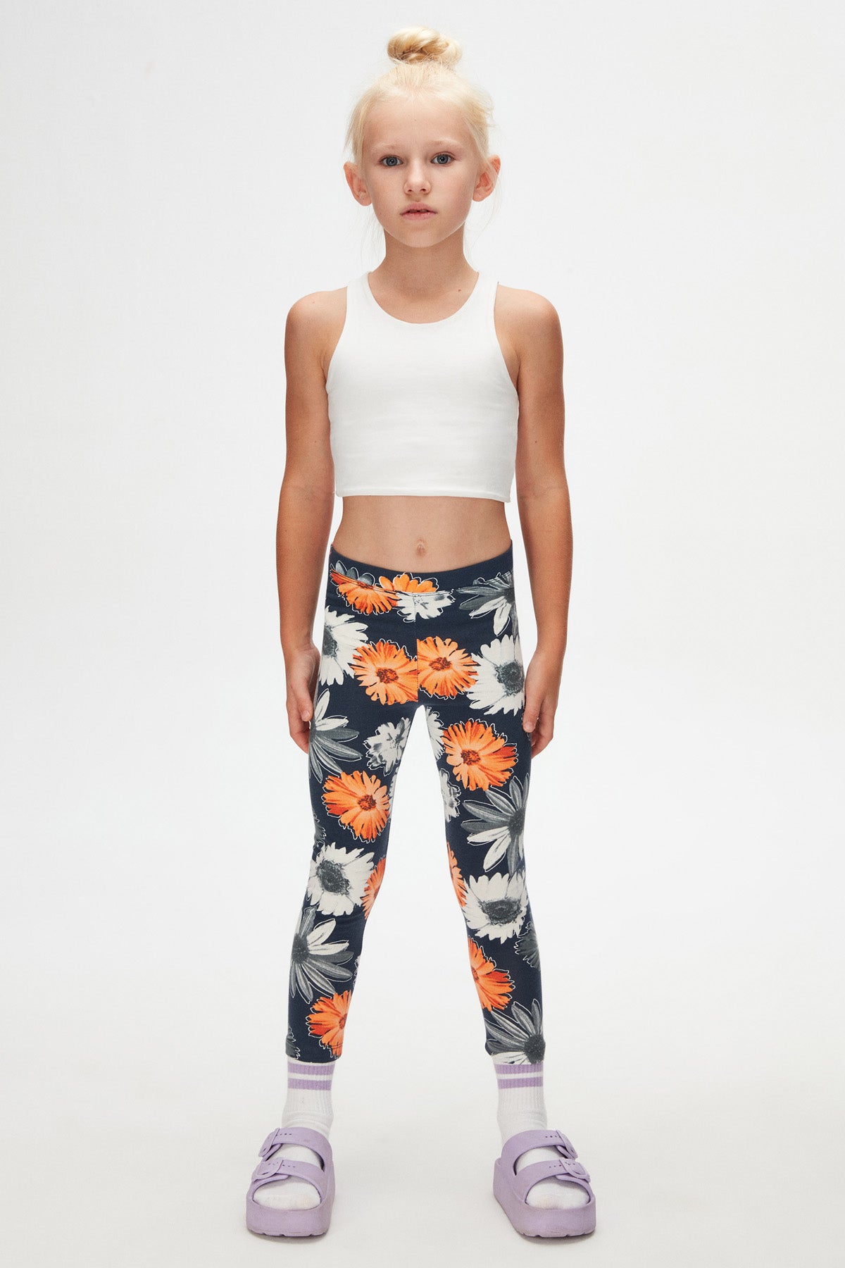 Girls' Stylized Sunflower Patterned Summer Leggings