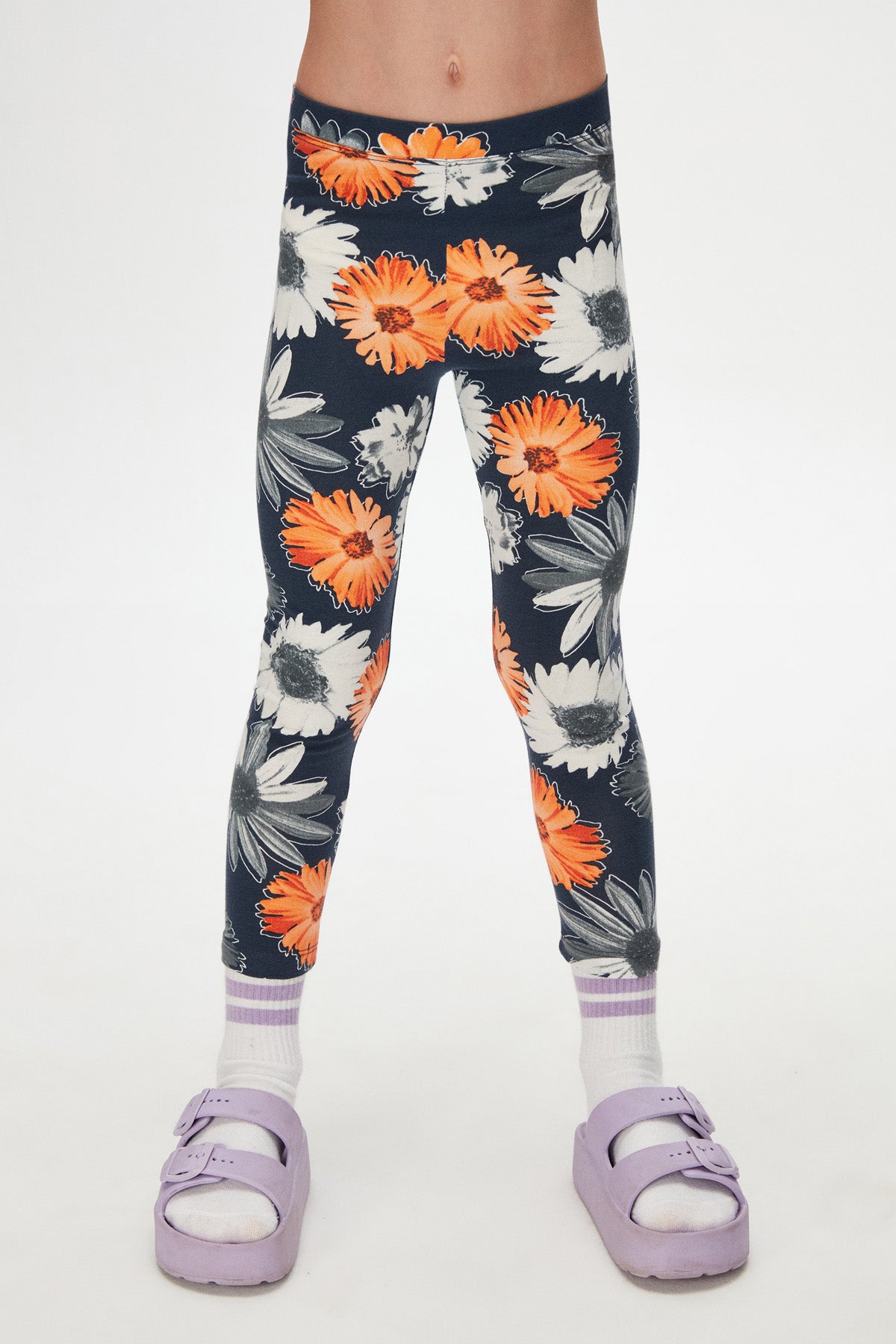 Girls' Stylized Sunflower Patterned Summer Leggings