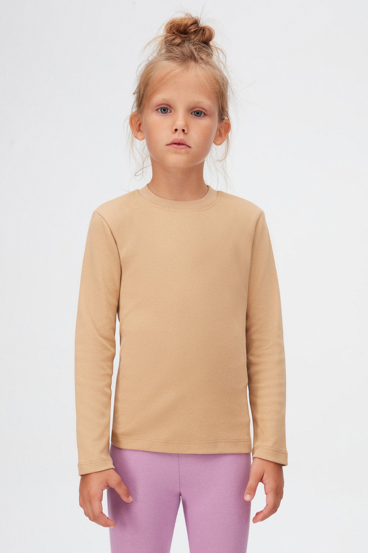 Girls' Basic Winter Crew Neck Long Sleeve T-Shirt (FRAPPE)