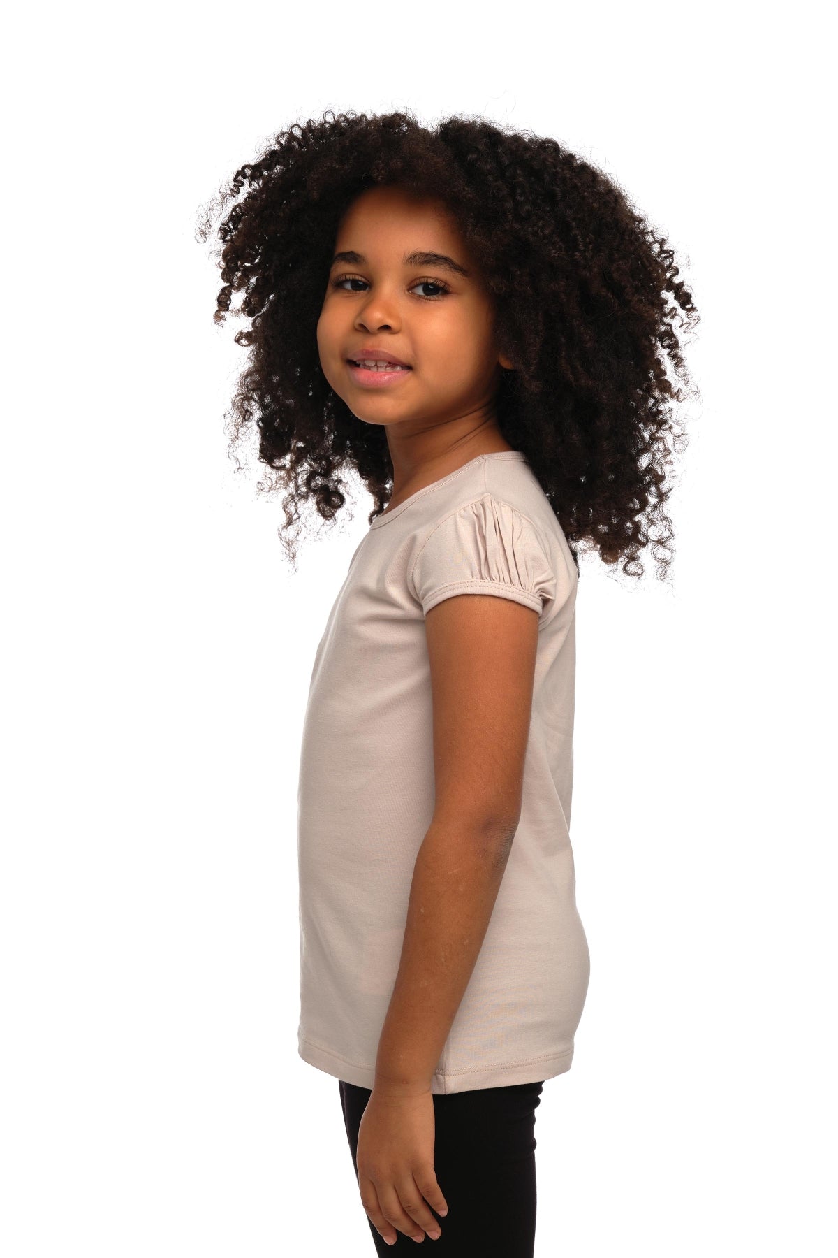 Girls' Basic Crew Neck Puff Sleeve T-Shirt (BIRCH)