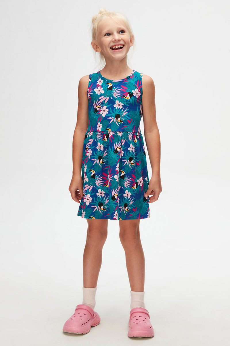 Tropical Parrot Girls' Patterned Sleeveless Dress