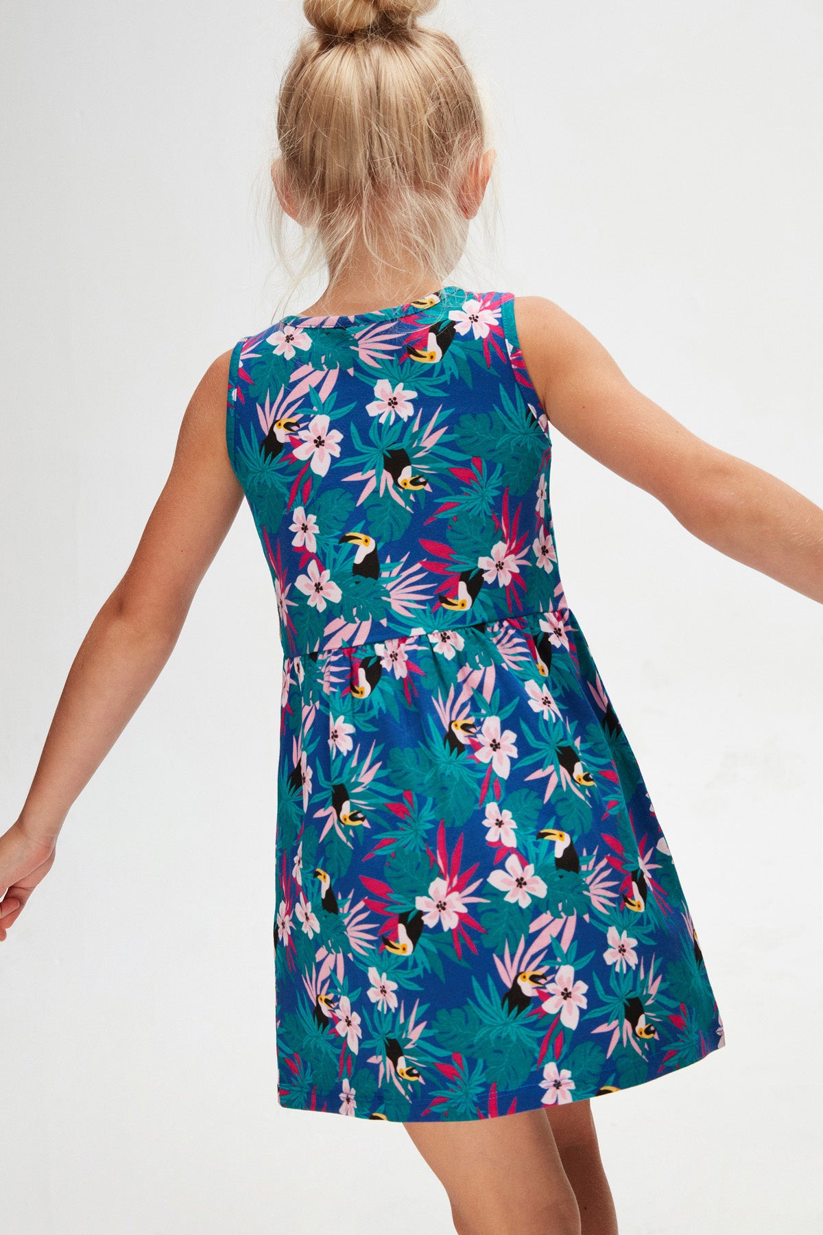 Tropical Parrot Girls' Patterned Sleeveless Dress