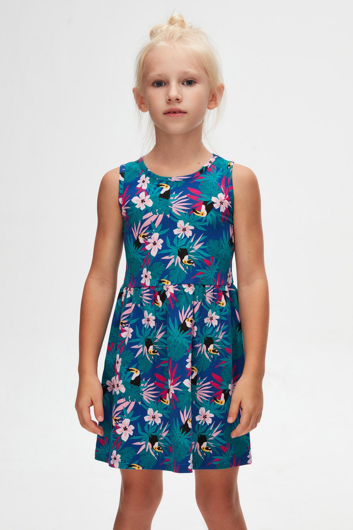 Tropical Parrot Girls' Patterned Sleeveless Dress