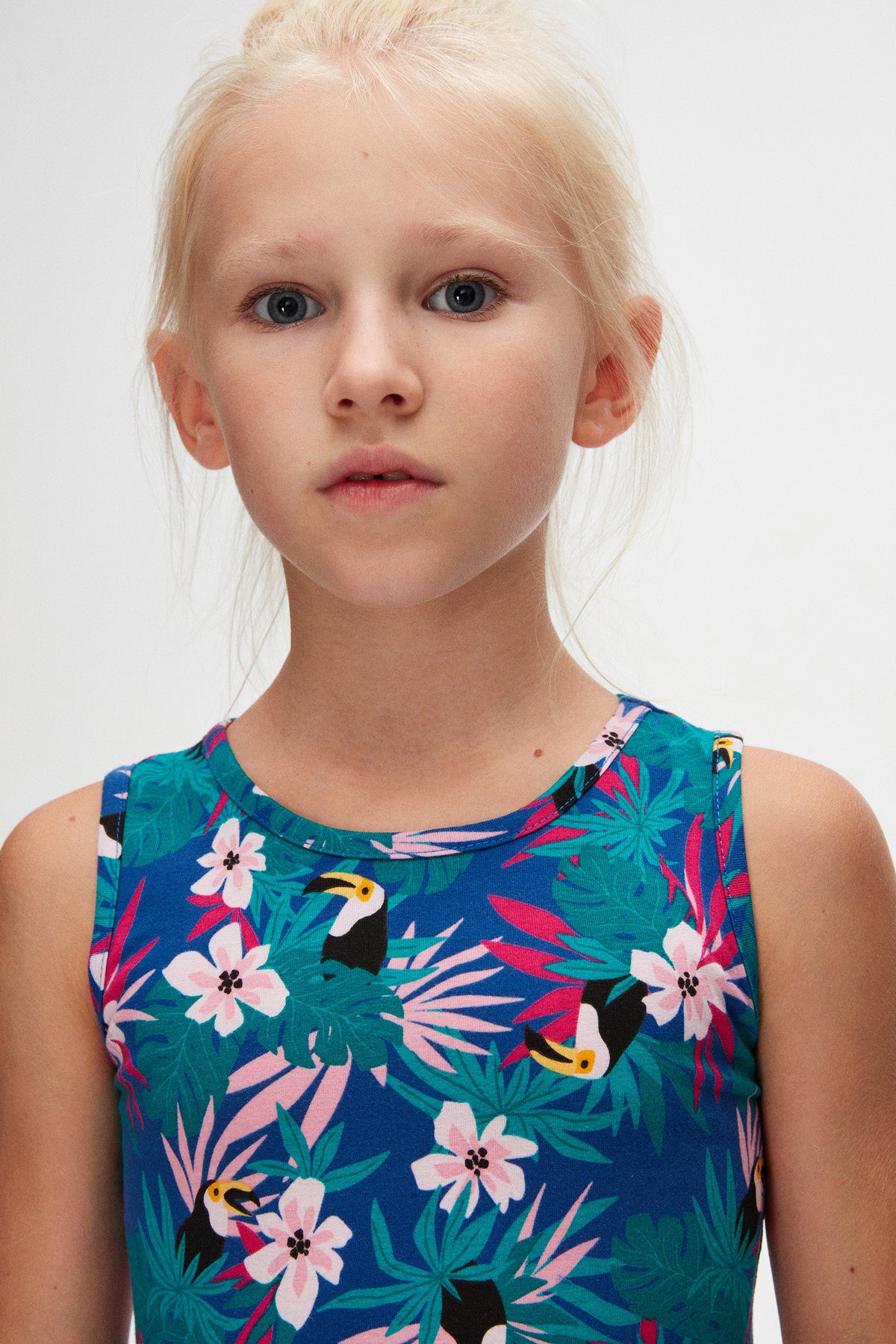 Tropical Parrot Girls' Patterned Sleeveless Dress