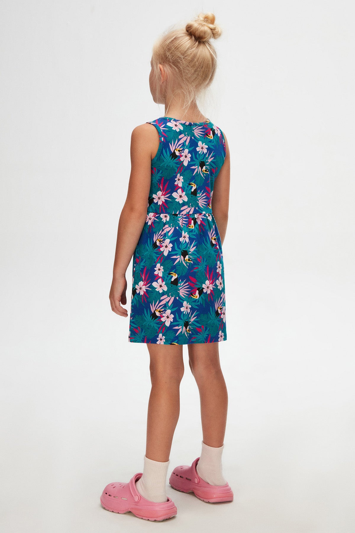 Tropical Parrot Girls' Patterned Sleeveless Dress_sizechart