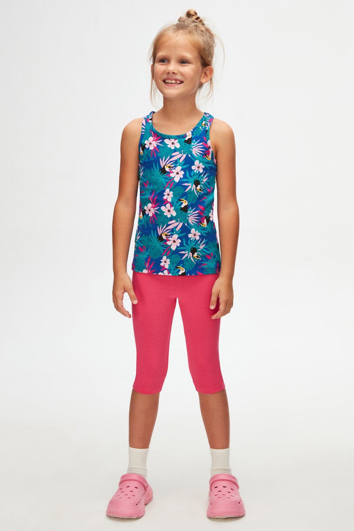 Girls' Tropical Parrot Patterned Sleeveless T-Shirt