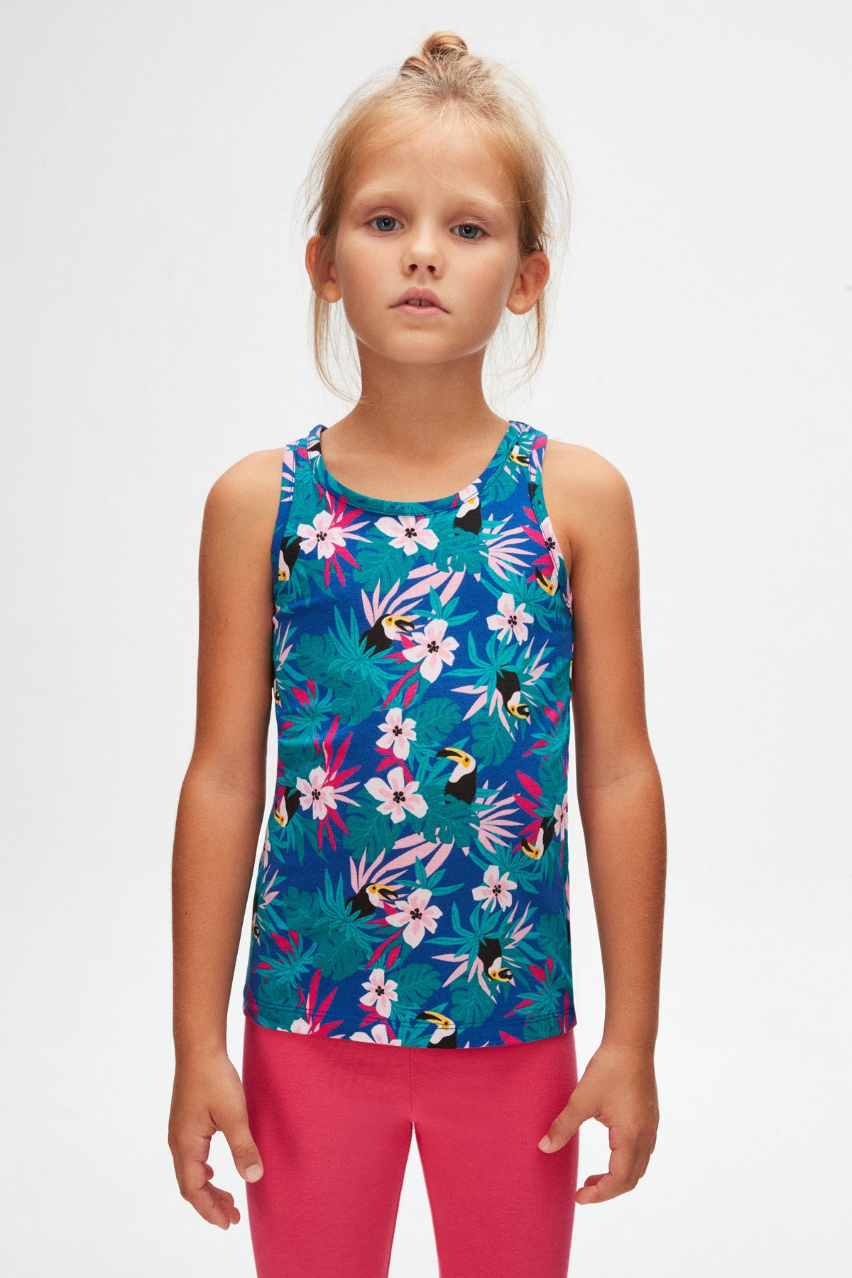 Girls' Tropical Parrot Patterned Sleeveless T-Shirt