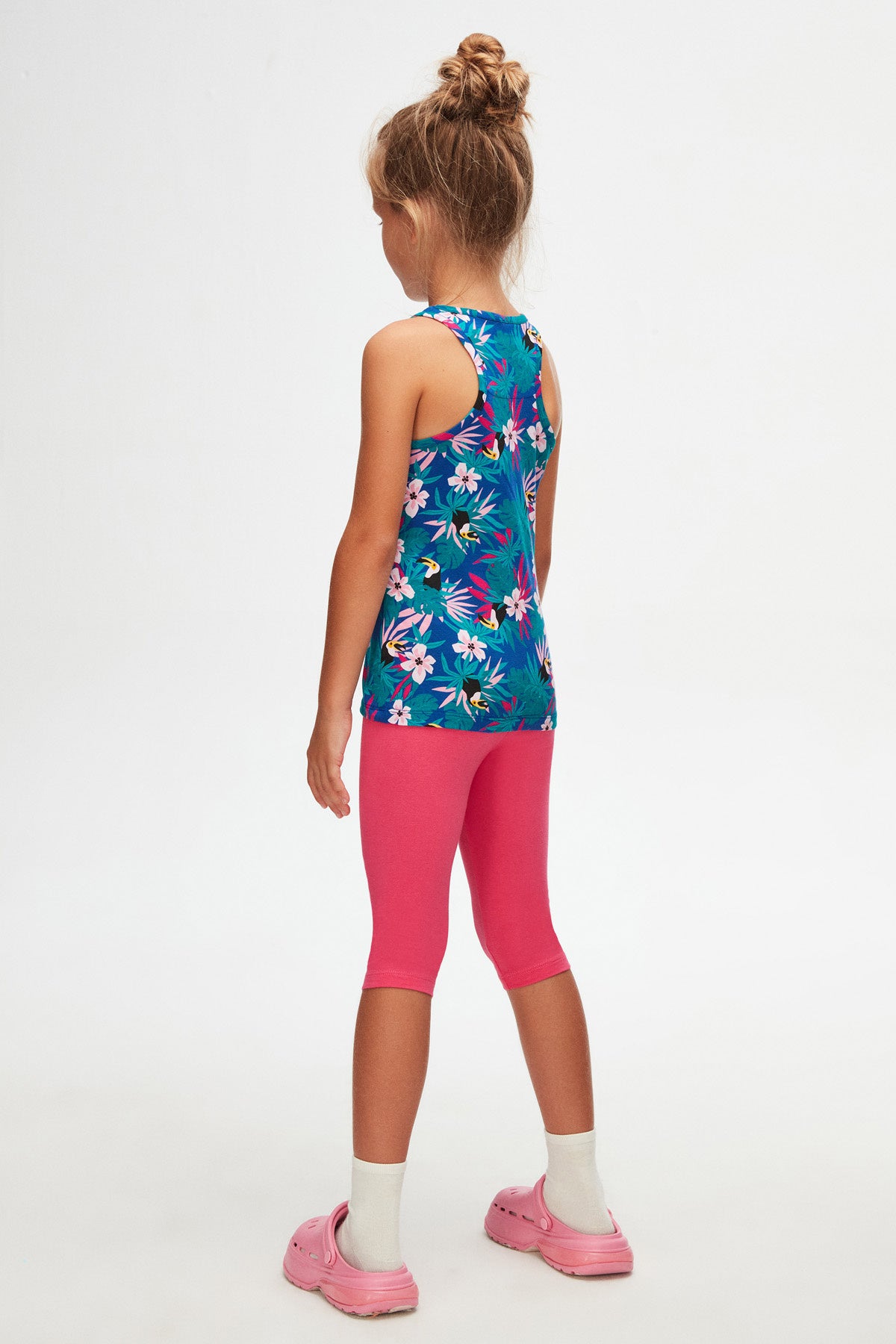 Girls' Tropical Parrot Patterned Sleeveless T-Shirt