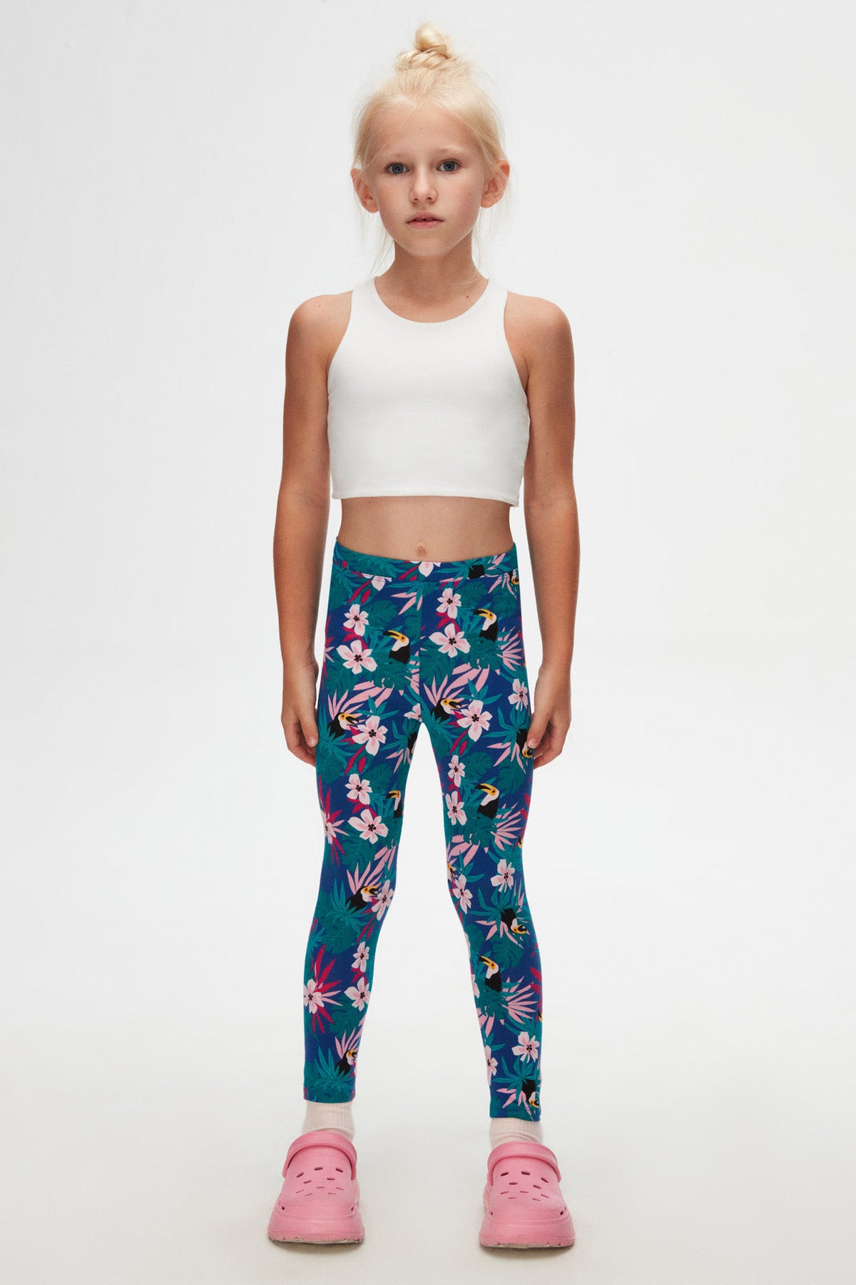 Girls Tropical Parrot Print Summer Leggings