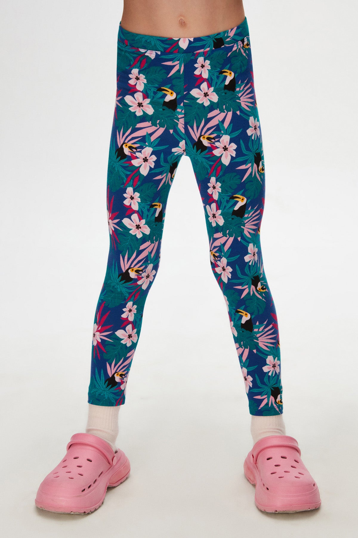 Girls Tropical Parrot Print Summer Leggings