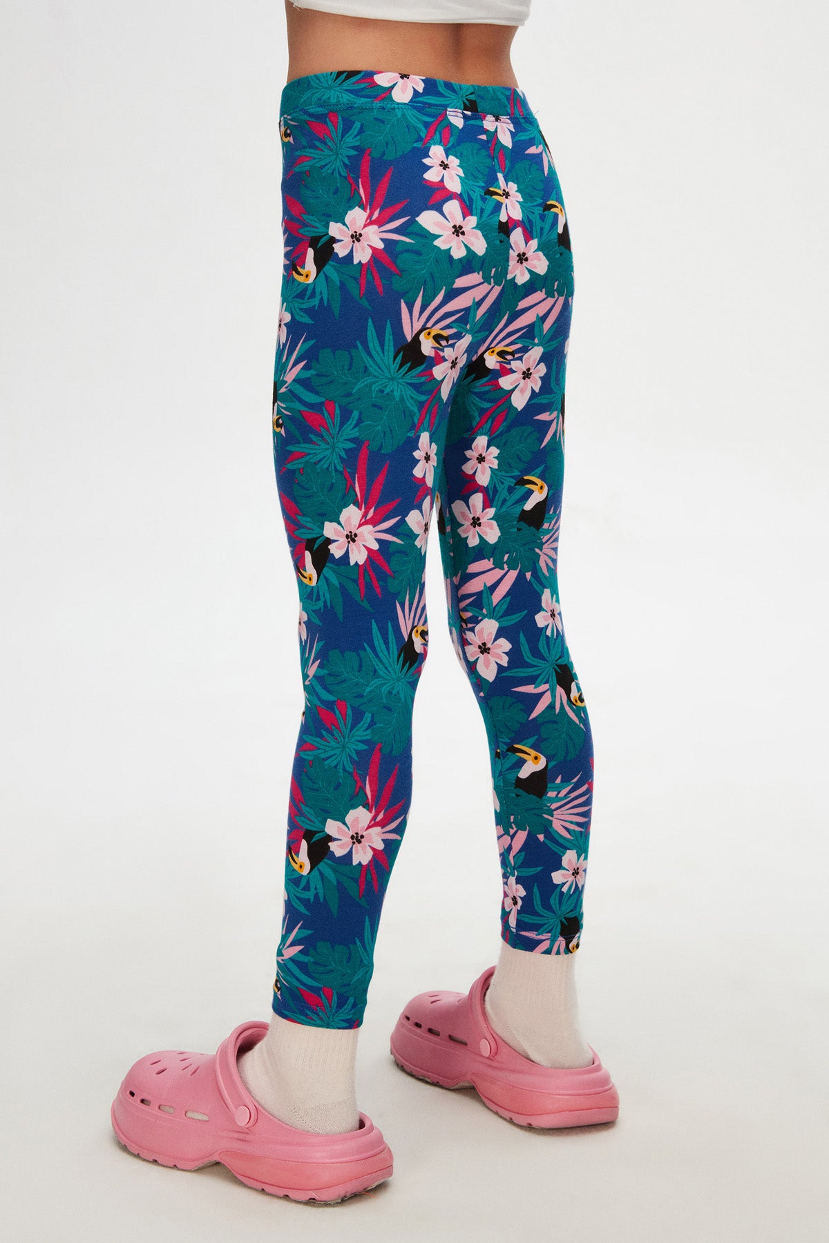 Girls Tropical Parrot Print Summer Leggings