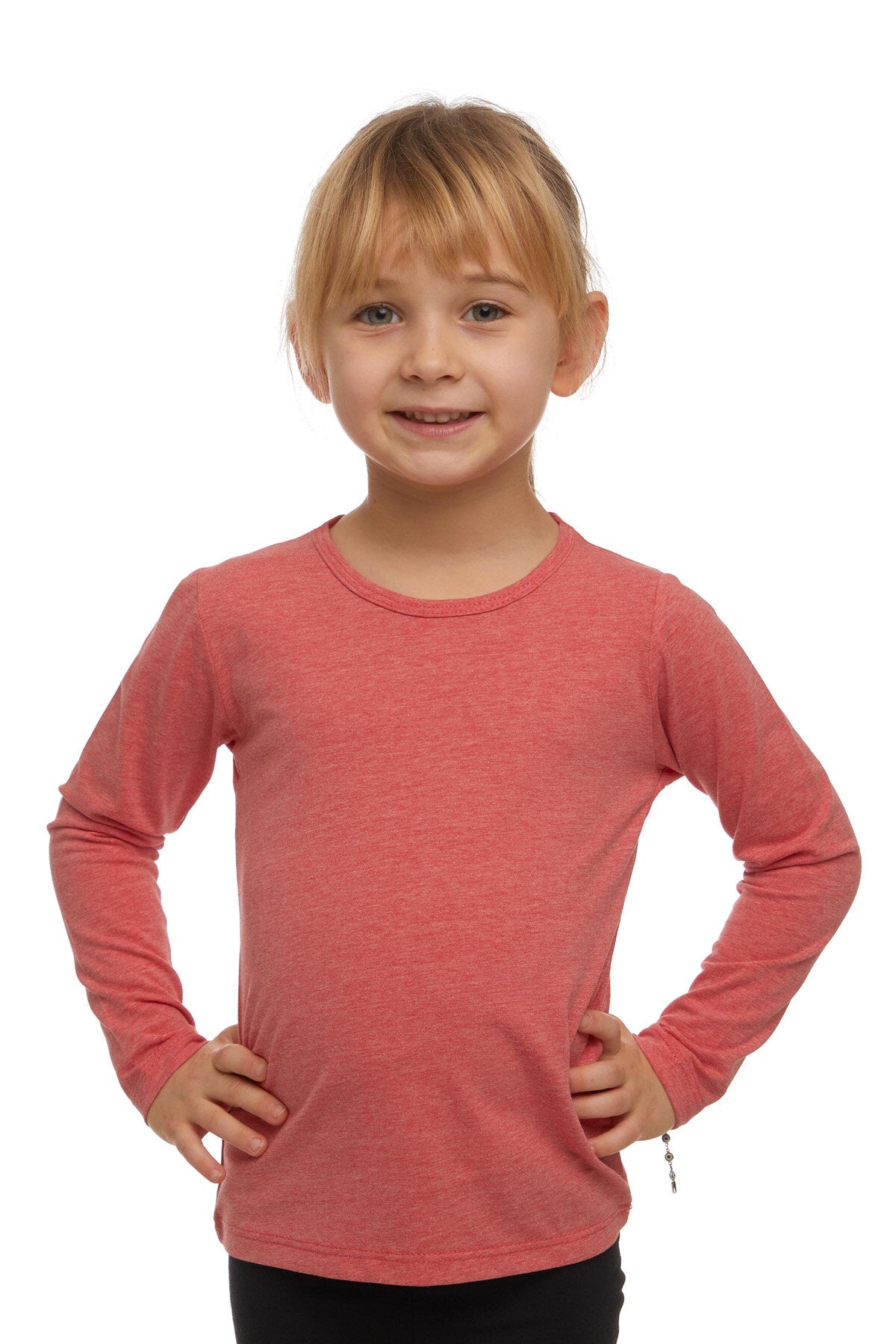 Girls' Basic Seasonal Stretch Long Sleeve T-Shirt (CORAL MELANGE)