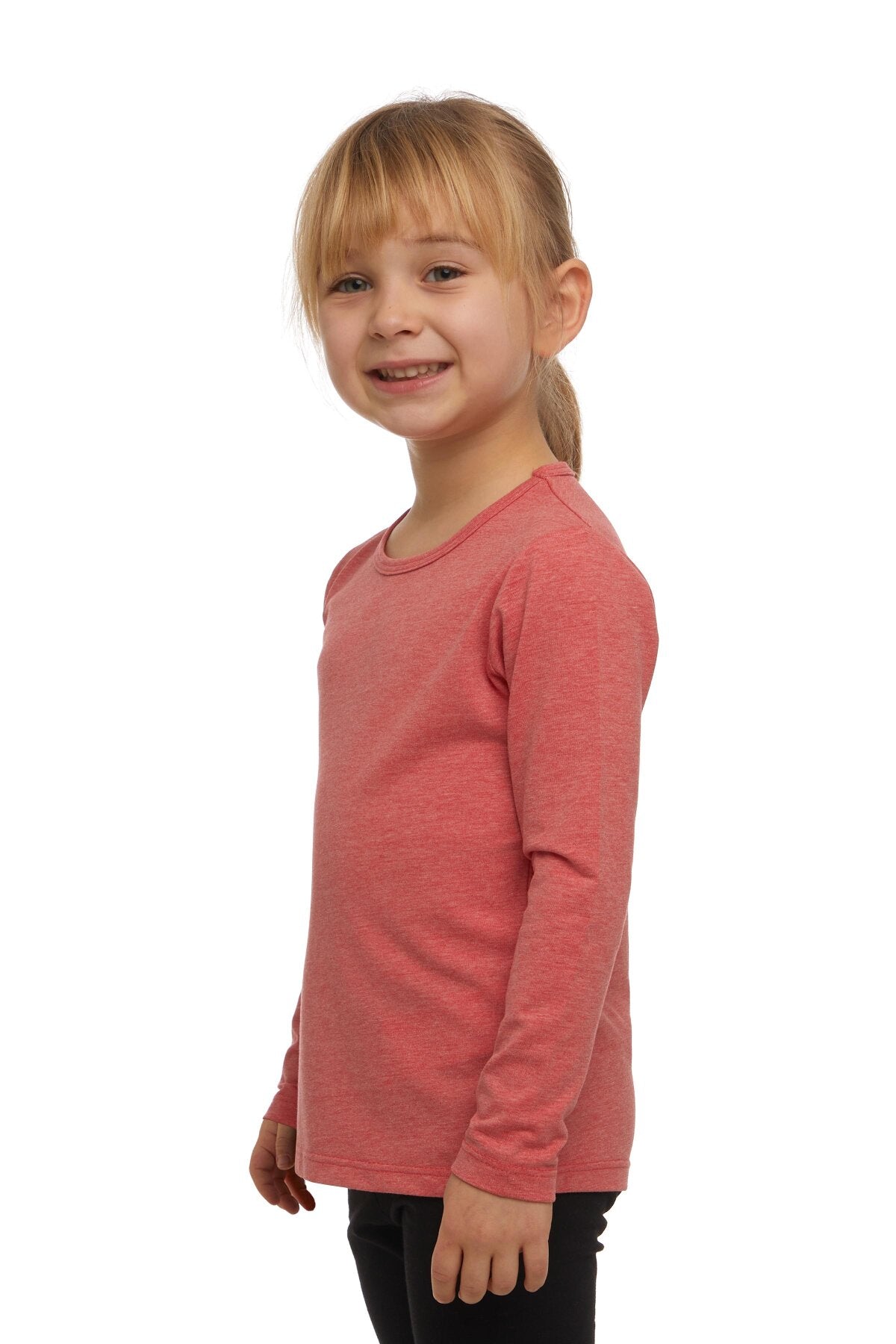 Girls' Basic Seasonal Stretch Long Sleeve T-Shirt (CORAL MELANGE)