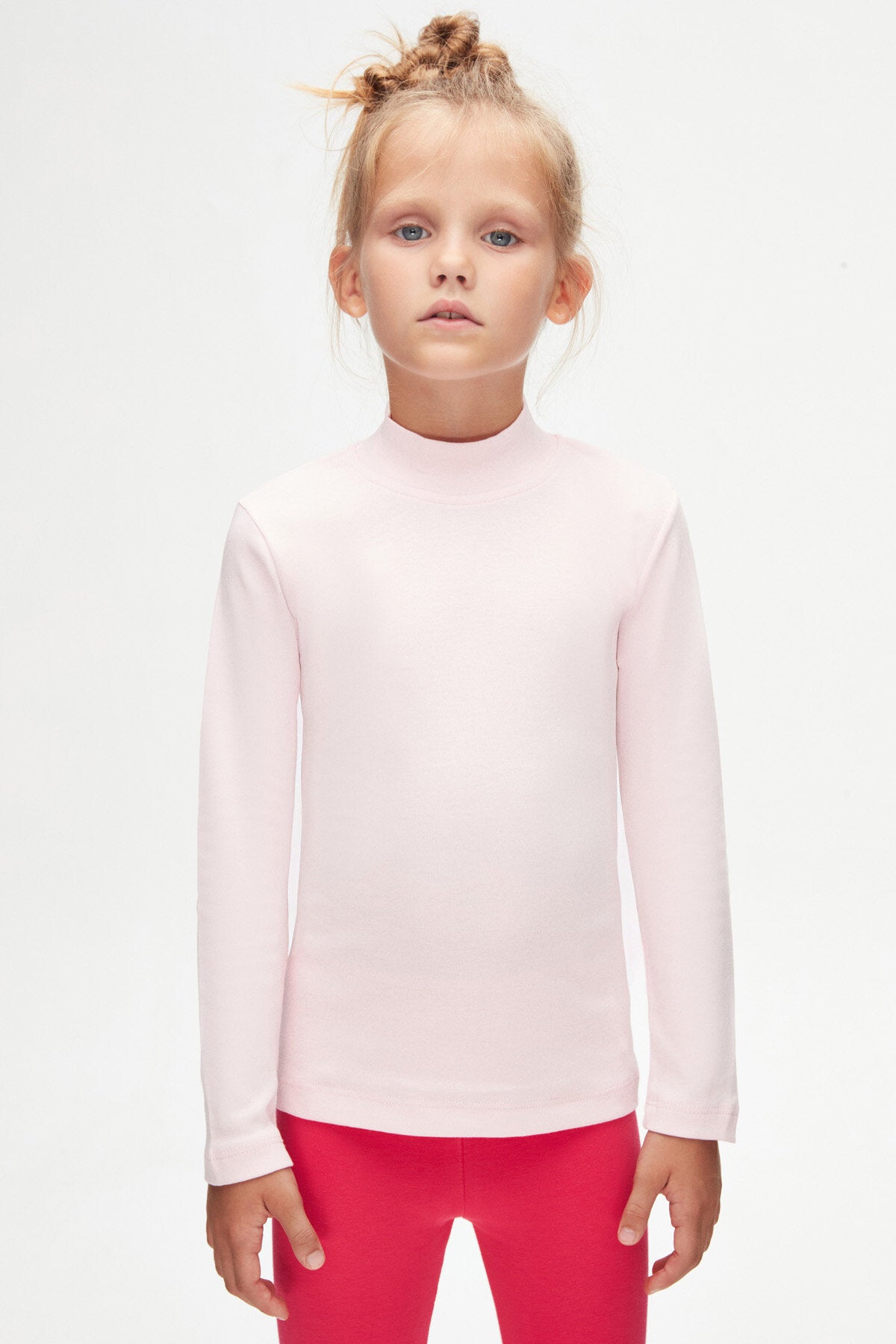 Girls' Basic Winter Mock Neck Long Sleeve T-Shirt (BRIGHT PINK)