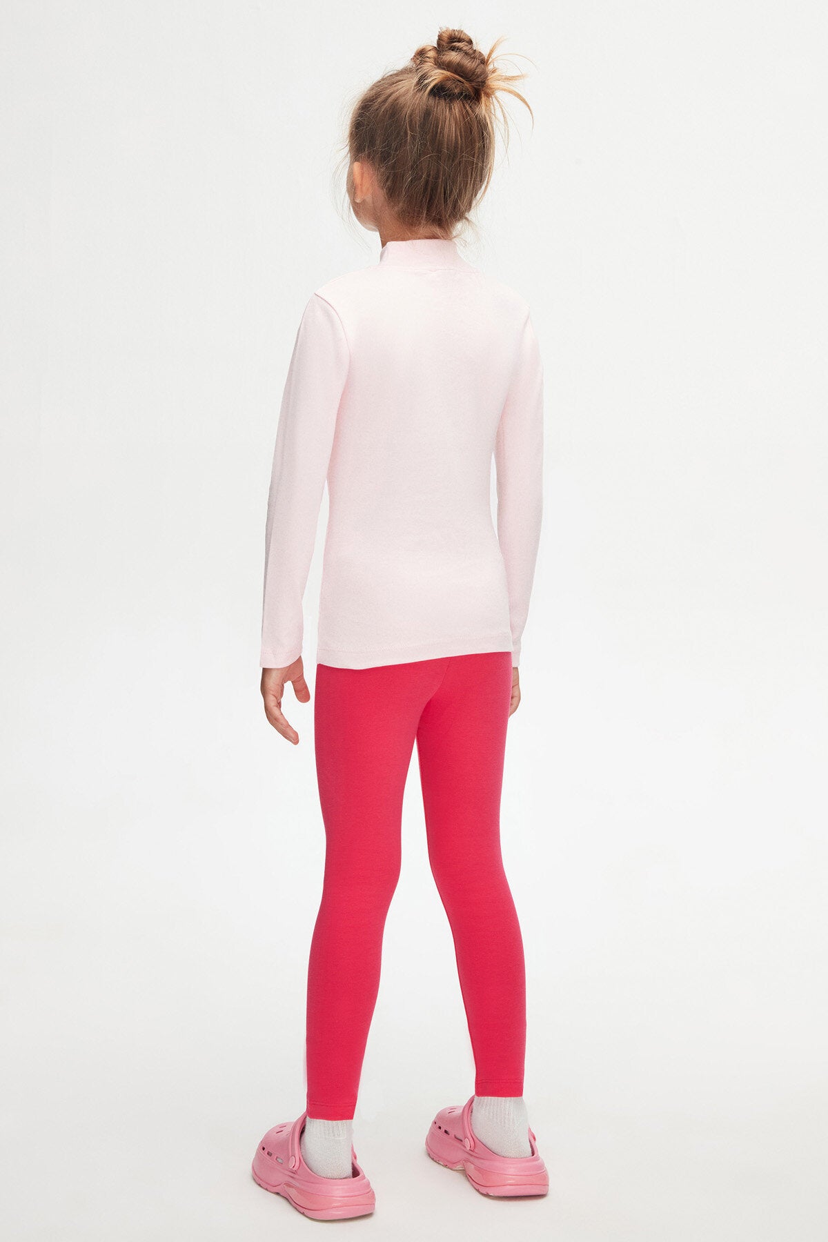 Girls' Basic Winter Mock Neck Long Sleeve T-Shirt (BRIGHT PINK)
