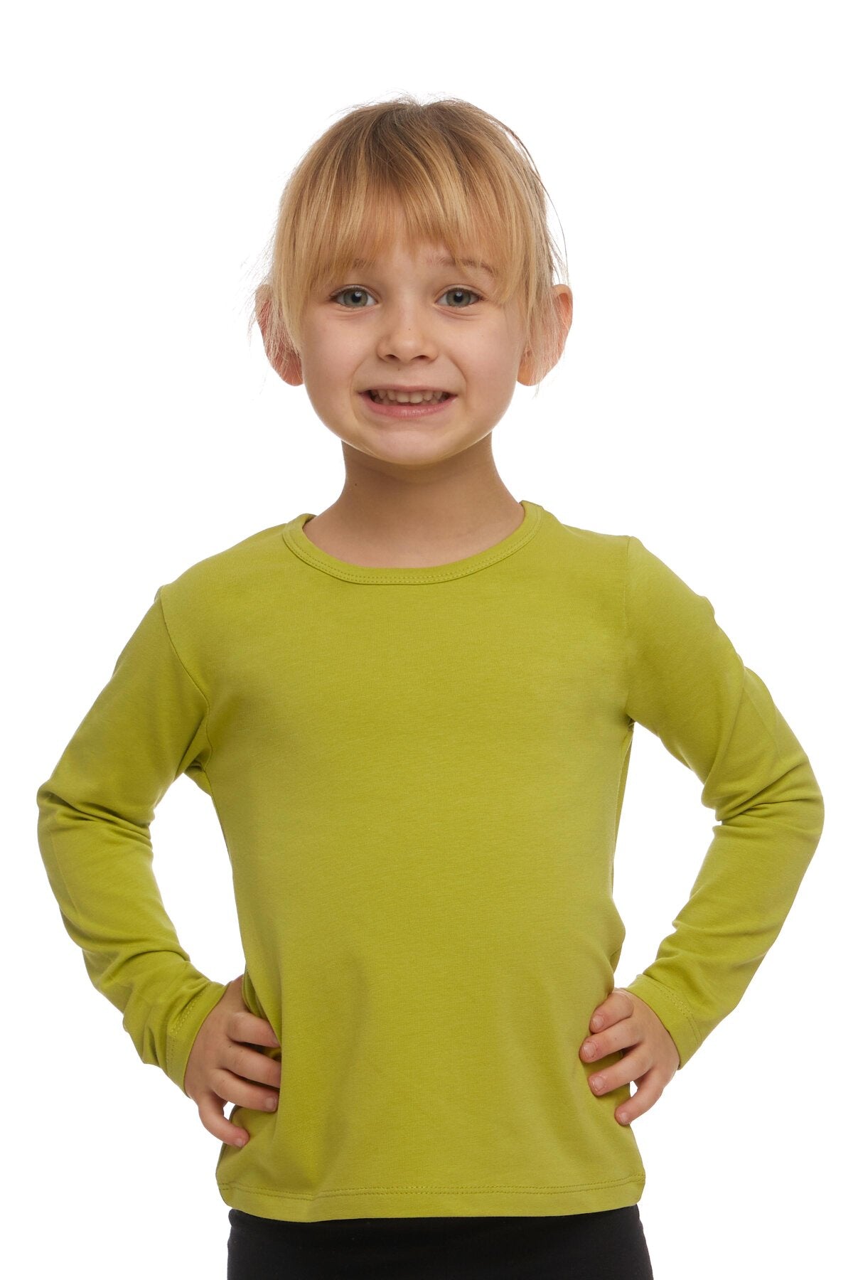 Girls' Basic Seasonal Stretch Long Sleeve T-Shirt (OLIVE GREEN)