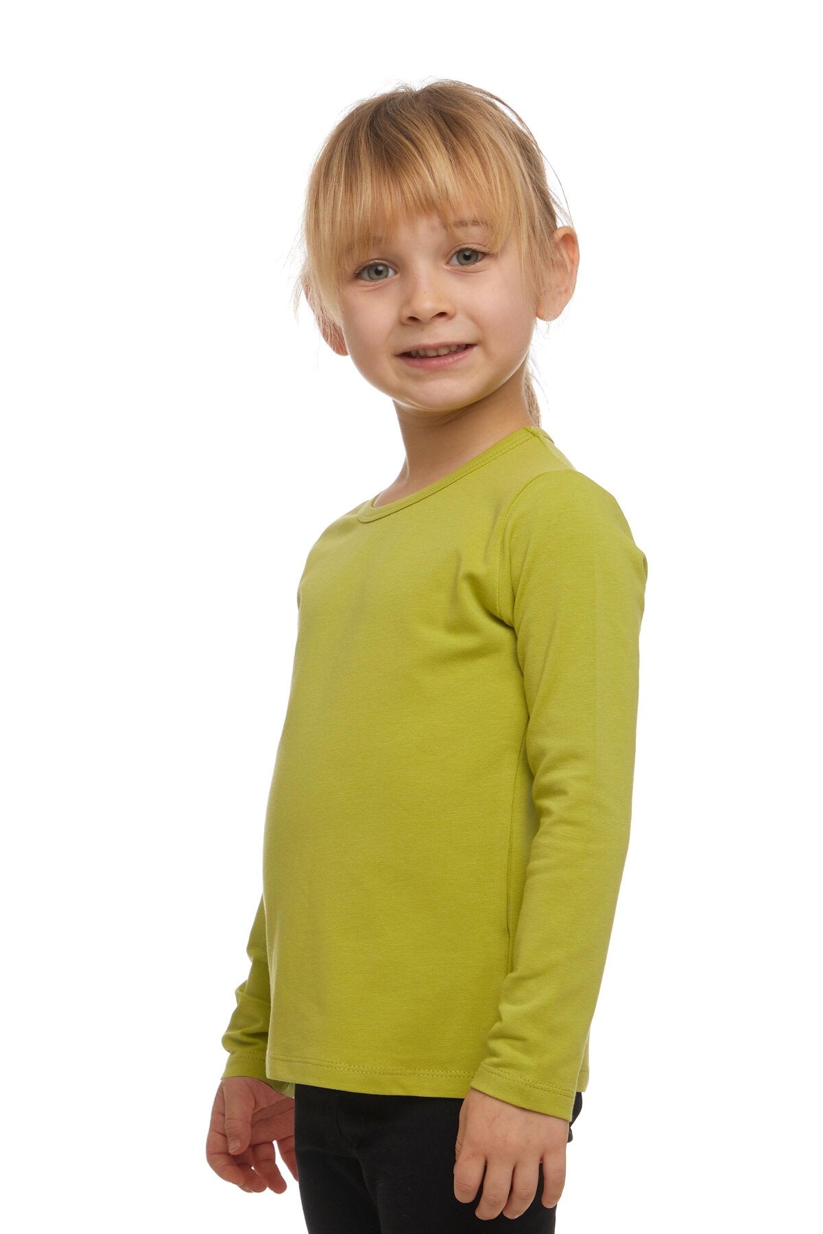 Girls' Basic Seasonal Stretch Long Sleeve T-Shirt (OLIVE GREEN)
