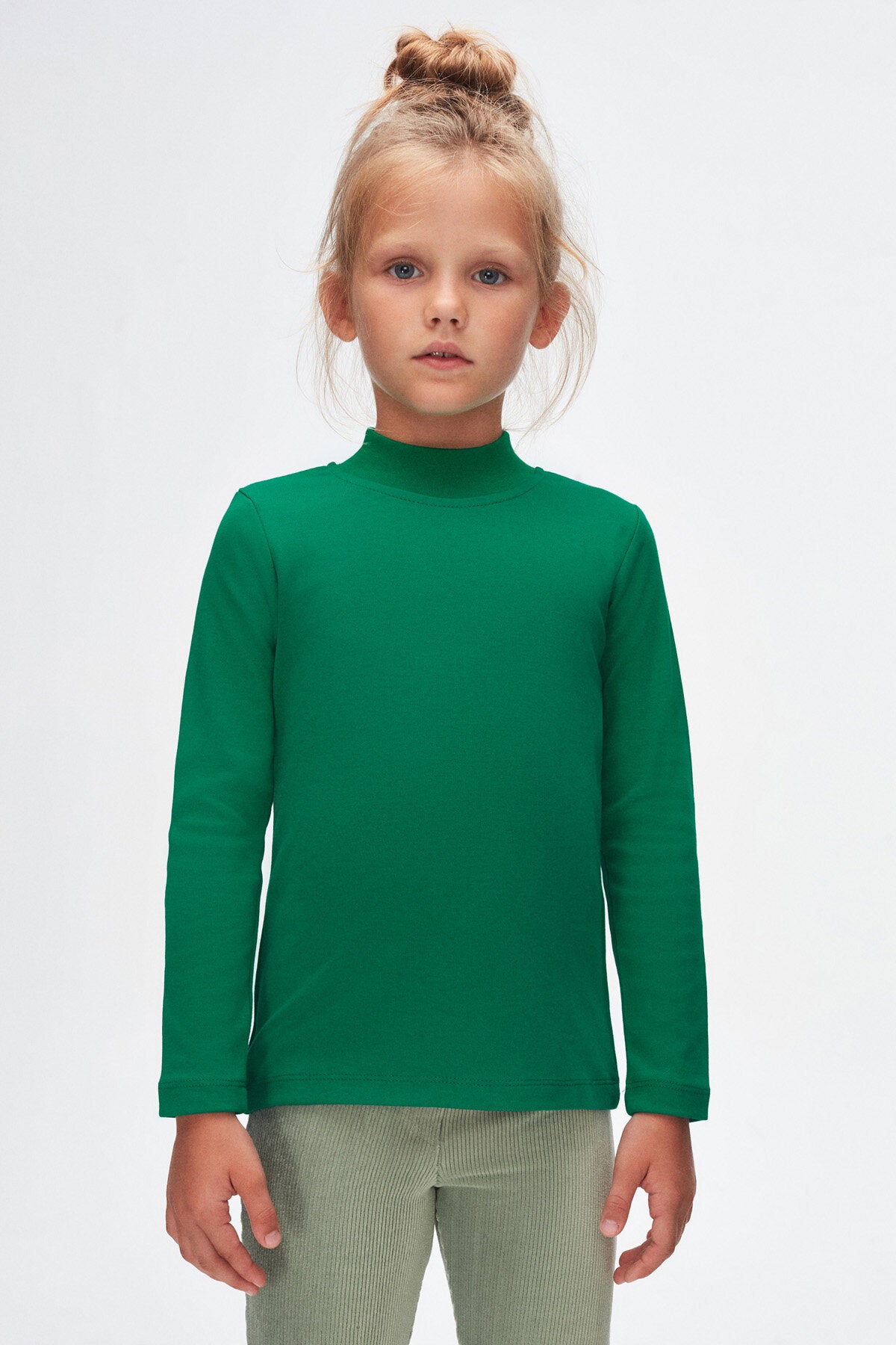 Girls' Basic Winter Mock Neck Long Sleeve T-Shirt (GOLF GREEN)